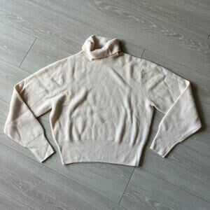 J Crew Ribbed Cashmere Turtleneck Sweater Womens Medium CO587 Heather Muslin